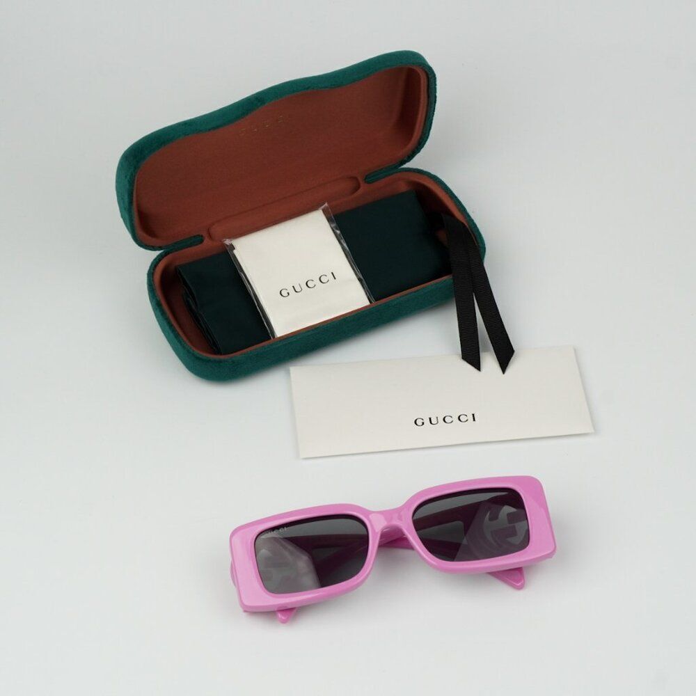 NEW Gucci GG1325S 006 Pink Grey Rectangle Unisex Sunglasses GG 1325S - Picture 9 of 10